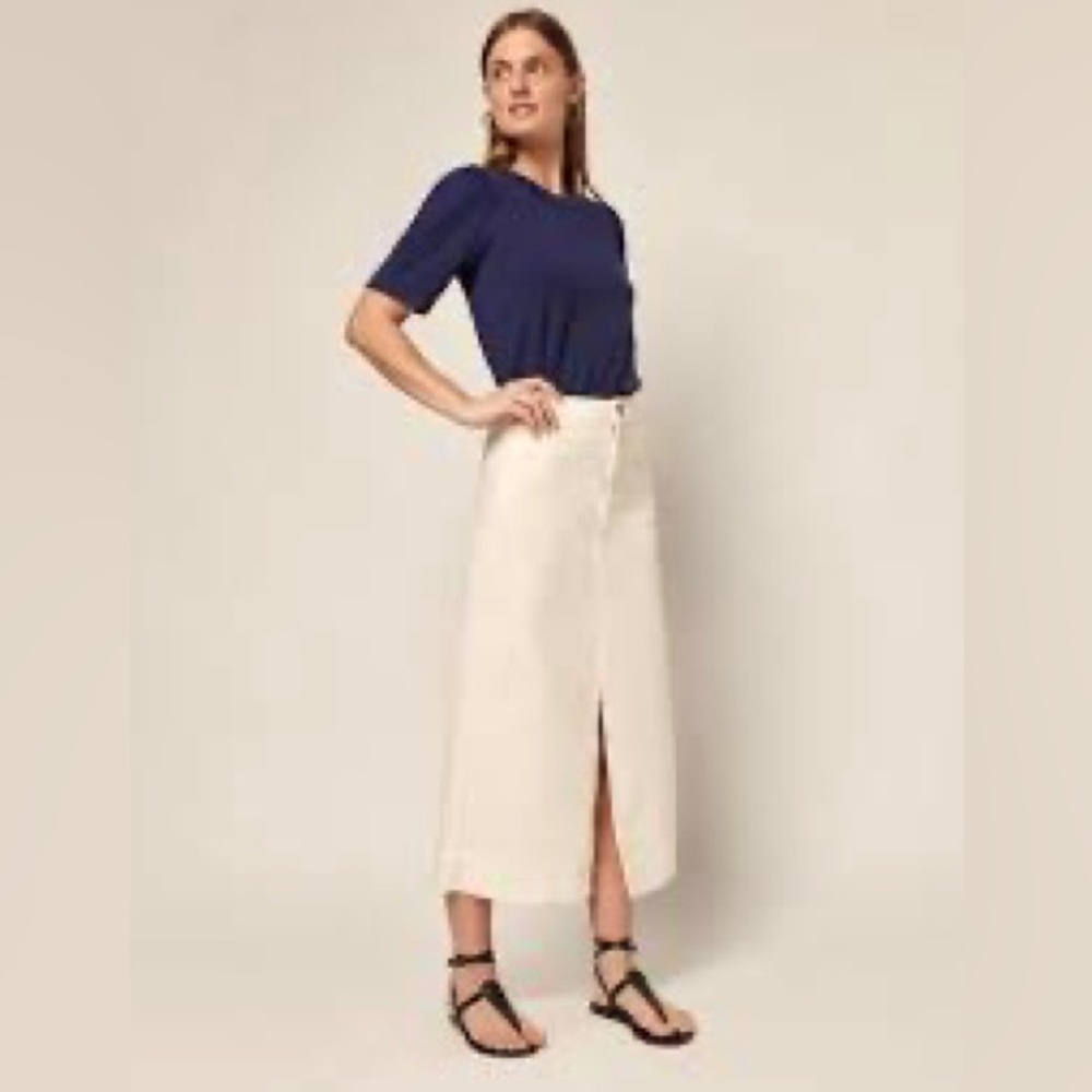 Faherty MIDI Denim Jean Natural Off White Cream Skirt NWT *on trend Marant dupe*